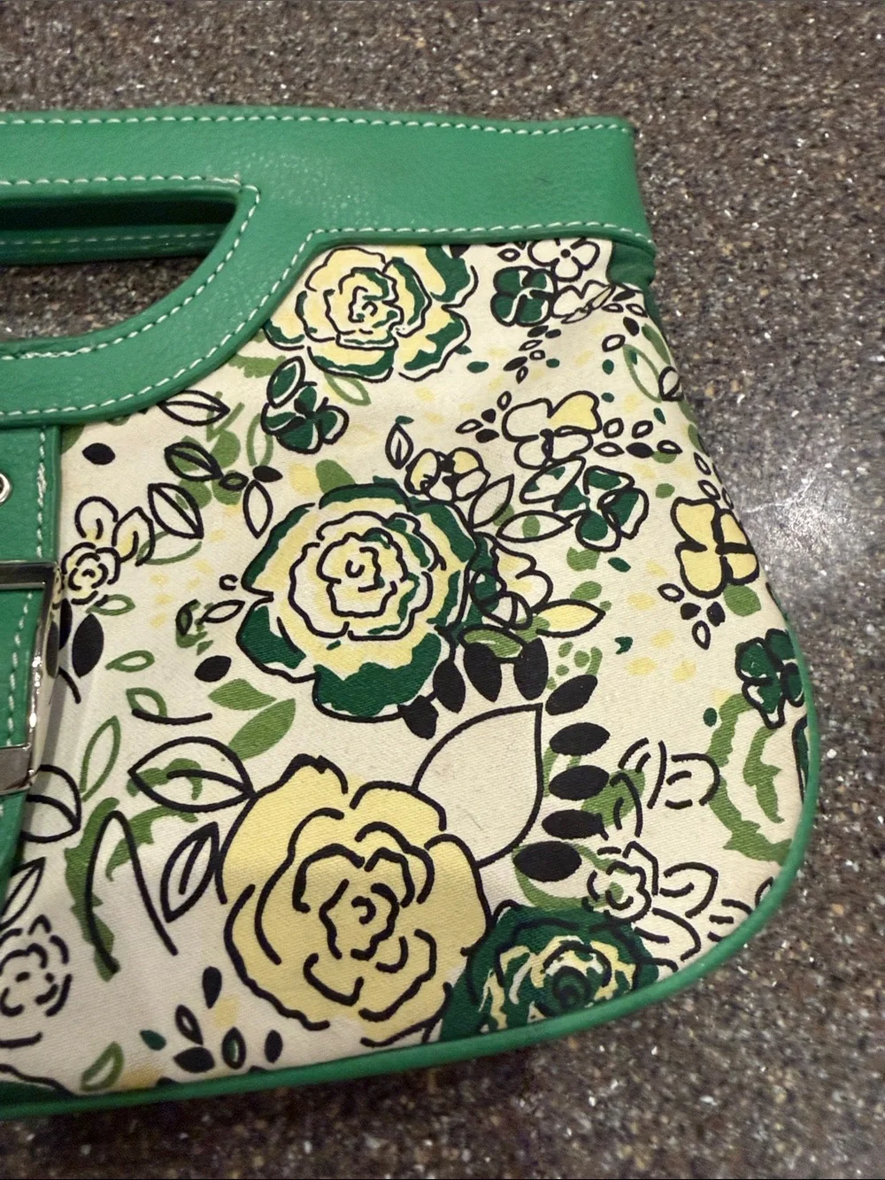 New York & Company Green and Yellow Floral Canvas Clutch